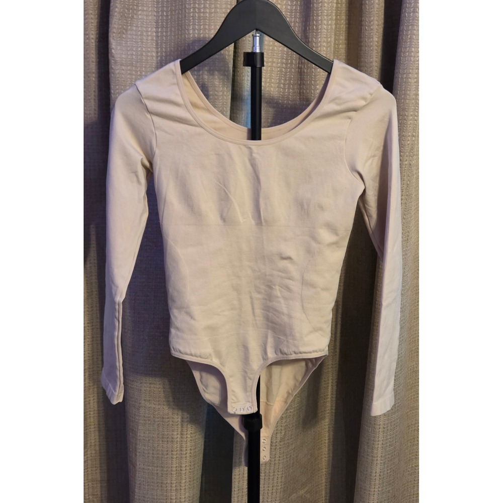 Shapermint Essentials Long Sleeve Snap Closures Bodysuit Women's Size Large Tan